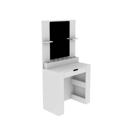 Po lewej i prawej stronie lustra znajdują się małe półki do przechowywania drobiazgów. Pod spodem znajduje się 7 przegródek. Pod blatem znajduje się czarny, galwanizowany uchwyt do krojenia. Po obu stronach bocznych paneli stołu znajdują się łącznie 4 półki i przegrody.